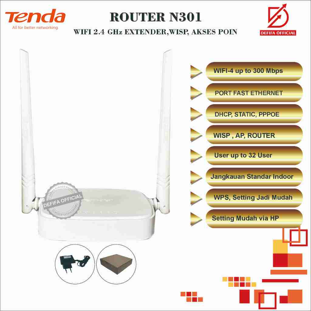 Router Wireless Wifi Tenda N301  WISP Repeater Extender Akses Poin