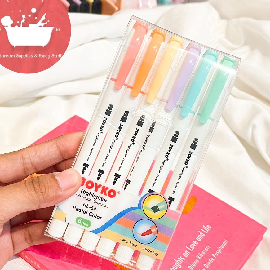 

KI3 Joyko Hhlhter Pastel set isi 6 pcs HL54 warna warni colorful tosca baby blue pink yellow orange peach penanda tulisan Spidol