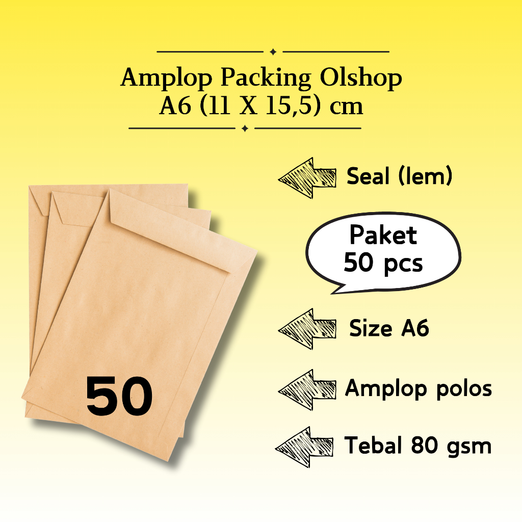 

50 Pcs Potrait - Amplop Packaging Kraft Potrait Amplop Klasik Coklat Polos Seal (Pakai Lem) 11 x 15,5 cm