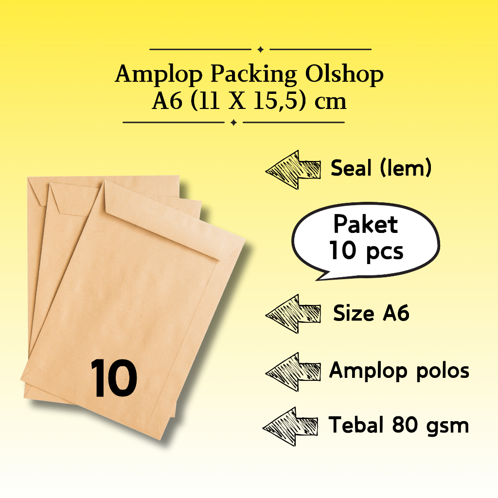 

10 Pcs Potrait - Amplop Packaging Kraft Potrait Amplop Klasik Coklat Polos Seal (Pakai Lem) 11 x 15,5 cm