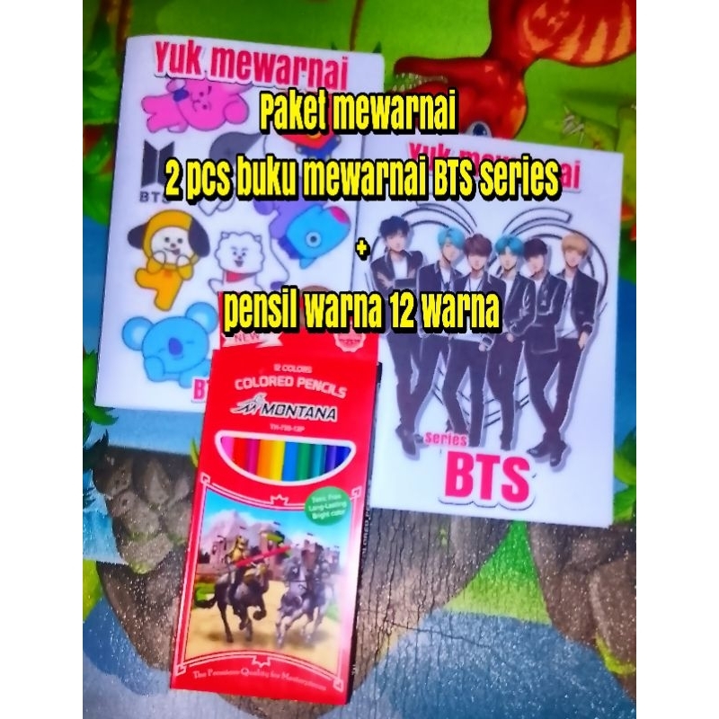 Paket Mewarnai, 2 Pcs Buku Mewarnai BTS Dan Pensil Warna 12 warna