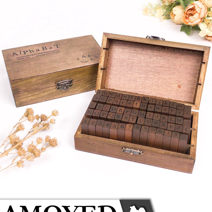 

KI3 Set 7 Stempel Cap Huruf Alfabet Angka Nomor Letter Alphabet Number Symbol Stamp Set Kotak Kayu Samoyed STMAN7