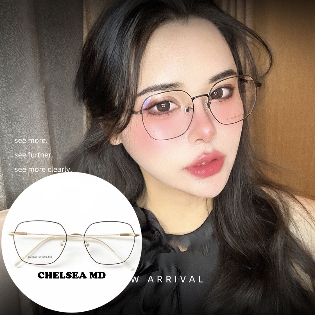 [Beli 1 Gratis 1 Kacamata] Kacamata Minus Photocromic Segi Lima Wanita Hijab Style Frame Titanium Gl