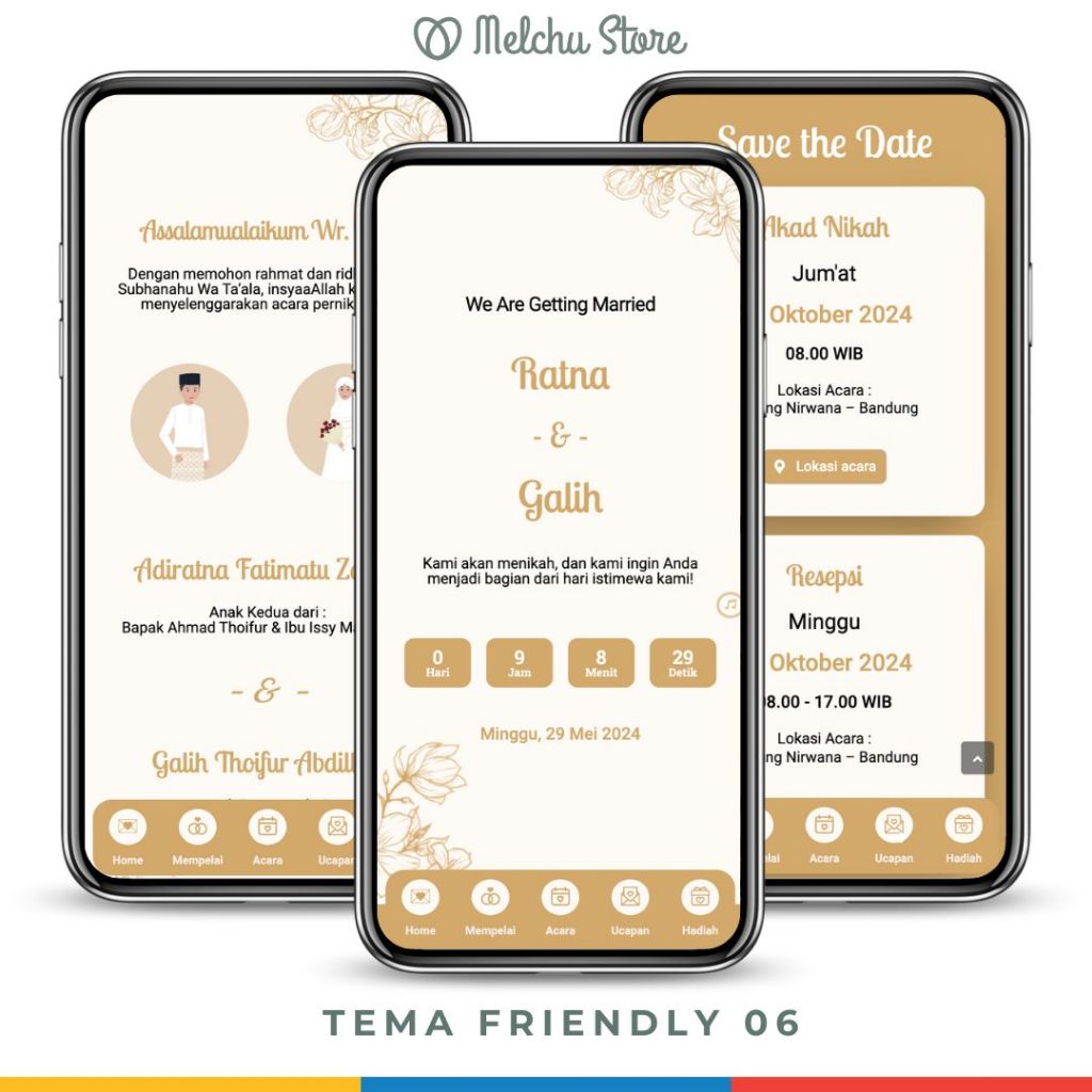 Undangan Pernikahan Digital Website Tanpa Foto Tema Friendly 06 Animasi Kartun Link WA Elegan