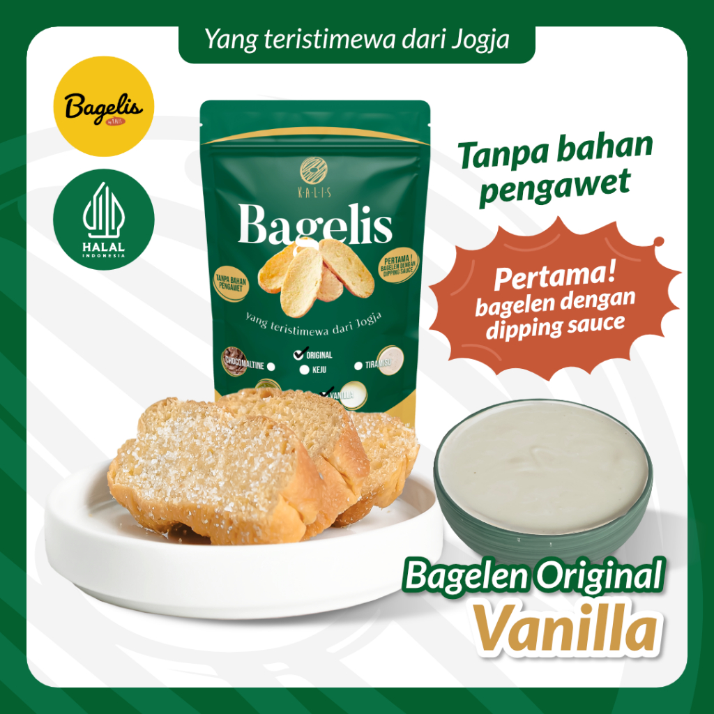 

KALIS BAGELIS ORIGINAL Roti Kering Bagelen Snack | Dipping Sauce Vanilla