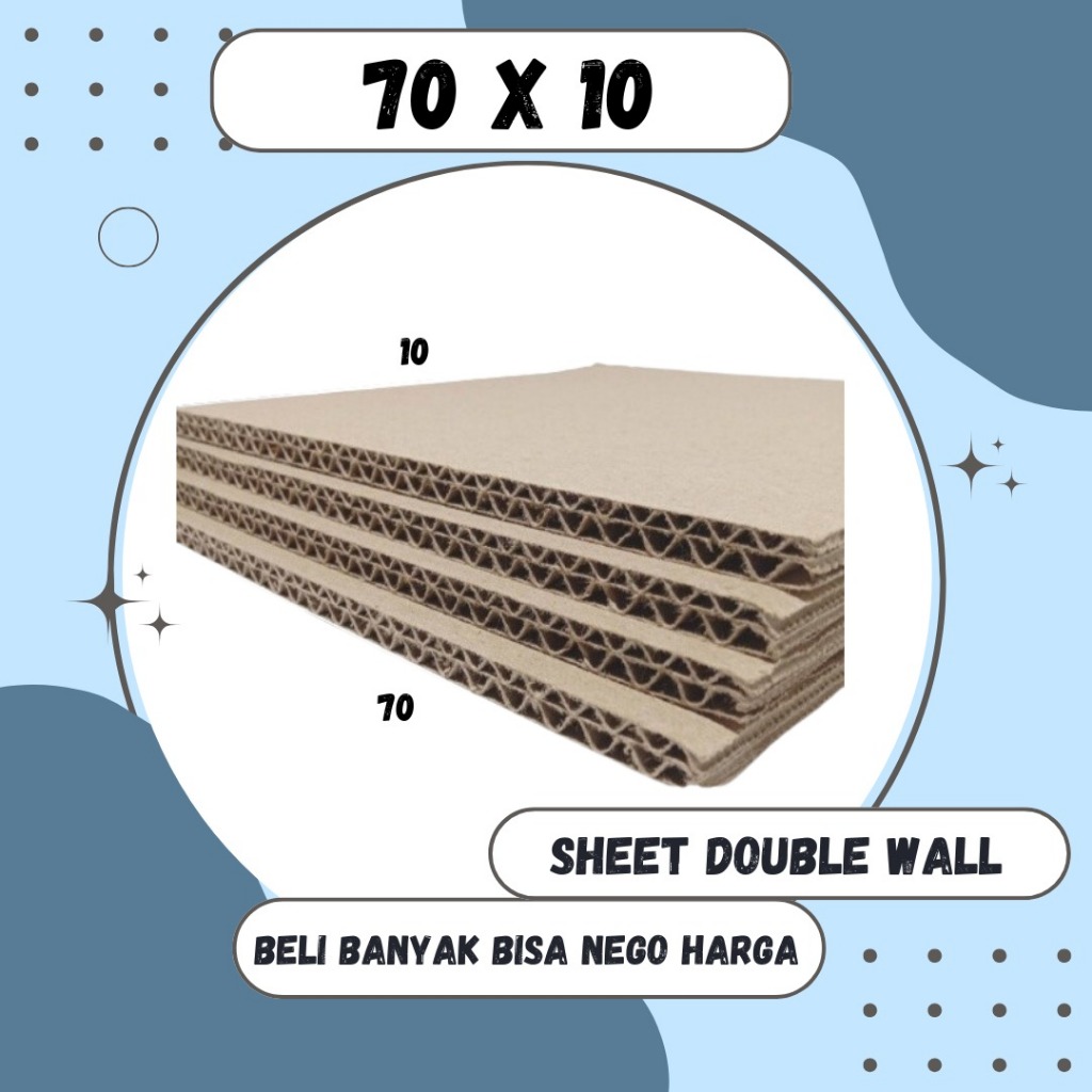 

Kardus Lembaran 70x10 / 60x10 / 50x10 / 40x10 Sheet Polos Double Wall Packing Karton Coklat Warna Packing