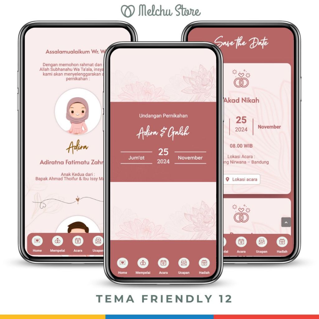 Undangan Pernikahan Digital Website Tanpa Foto Tema Friendly 12 Animasi Kartun Link WA Elegan