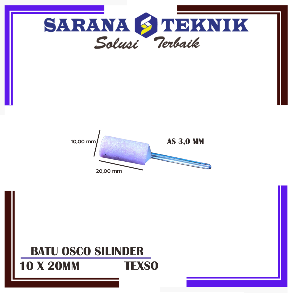 MATA TUNER GERINDA / BATU OSCO SILINDER 10 X 20MM AS 3MM TANGKAI (MOUNTED STONE)