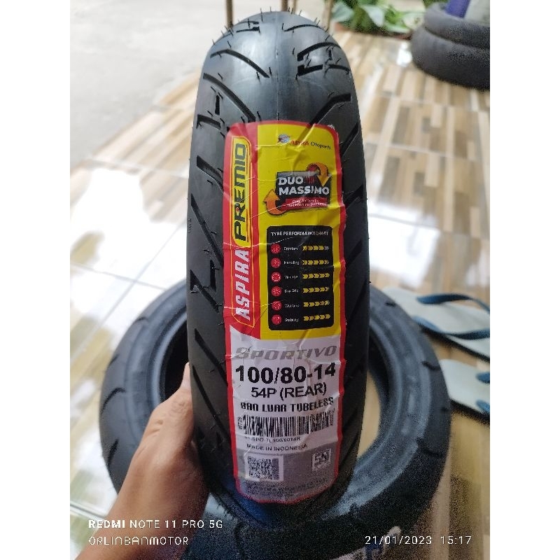 BAN BAN DEPAN ASPIRA PREMIO PCX150/BAN LUAR 100/80-14 ASPIRA PREMIO/BAN BELAKANG VARIO150 ASPIRA PRE