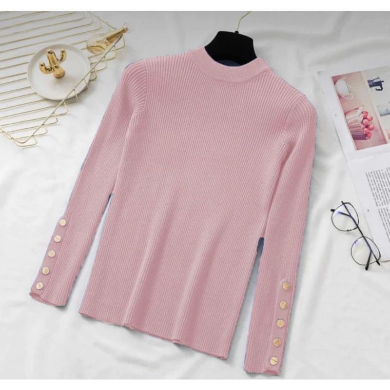 ATASAN BAJU RAJUT WANITA lengan kancing Baju Rajut Wanita Kaos Import wanita lengan panjang