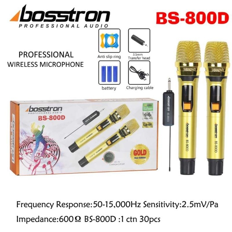 Bosstron microphone wireless BS-800D Dual Gold New edition 2 pcs mix karaoke tanpa kabel