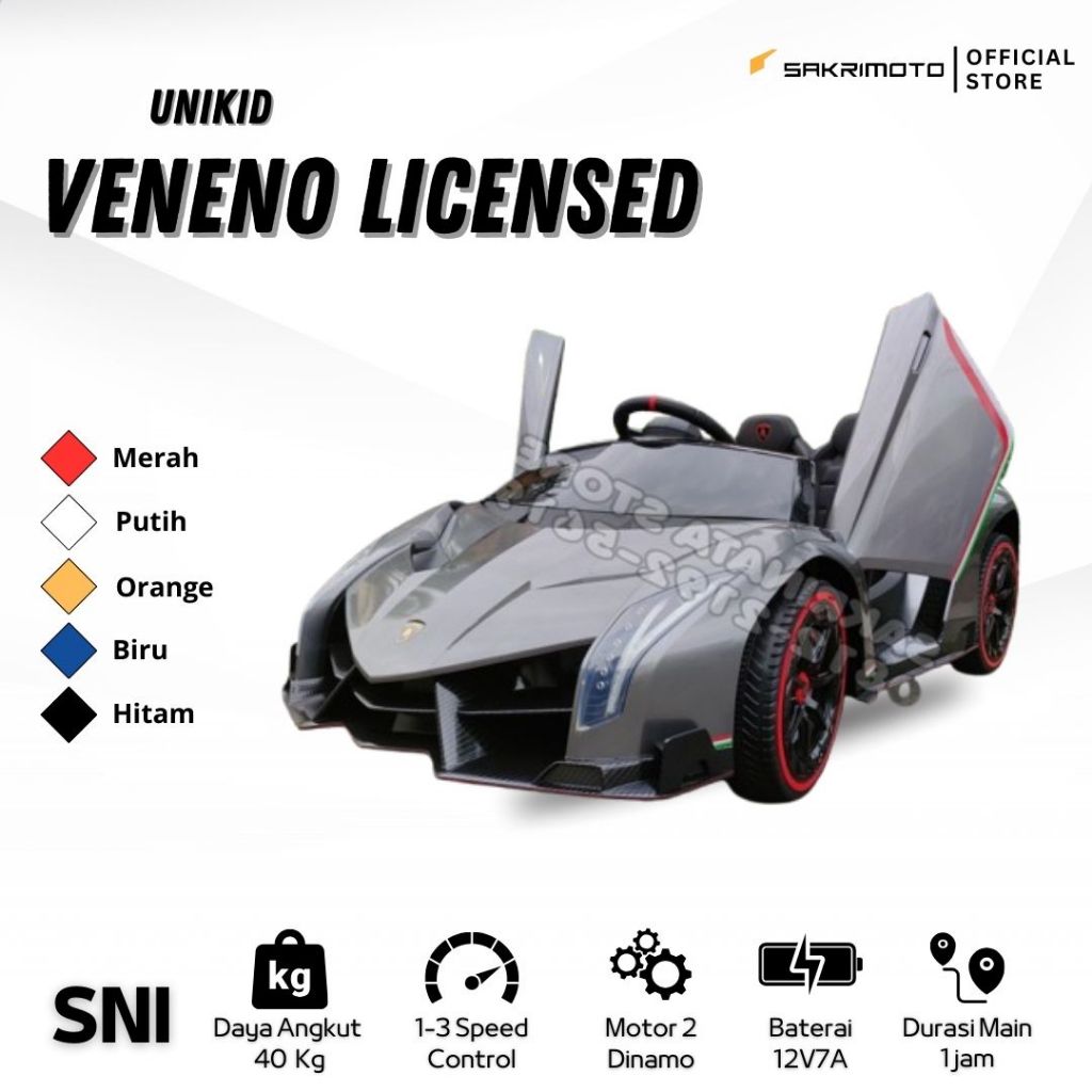 mainan anak laki laki mobil aki Lamborghini Veneno Lisensi -