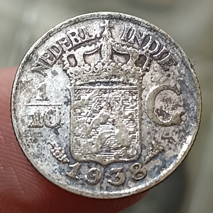 Koin Kuno Perak (Silver)  Netherlands East Indies / Indonesia 1/10 Gulden Tahun 1938