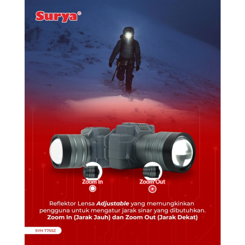 Surya Headlamp SYH T755Z | Senter Kepala Surya 75 WATT | Senter Kepala Laser LED - Senter Kepala Jar