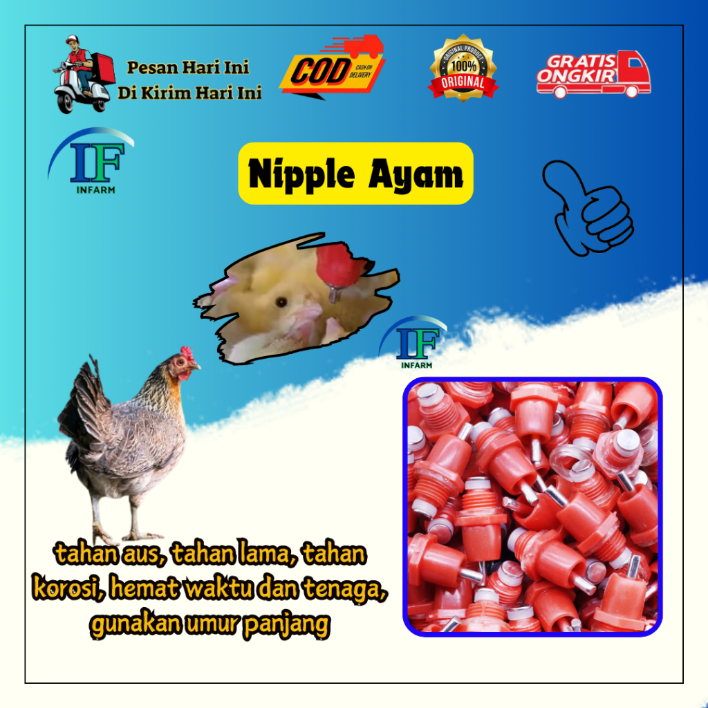 Alat Minum Ayam Puyuh Kelinci Otomatis P002 Nepel Merah Nipple Nipel Peternakan Hewan Ternak INNFARM