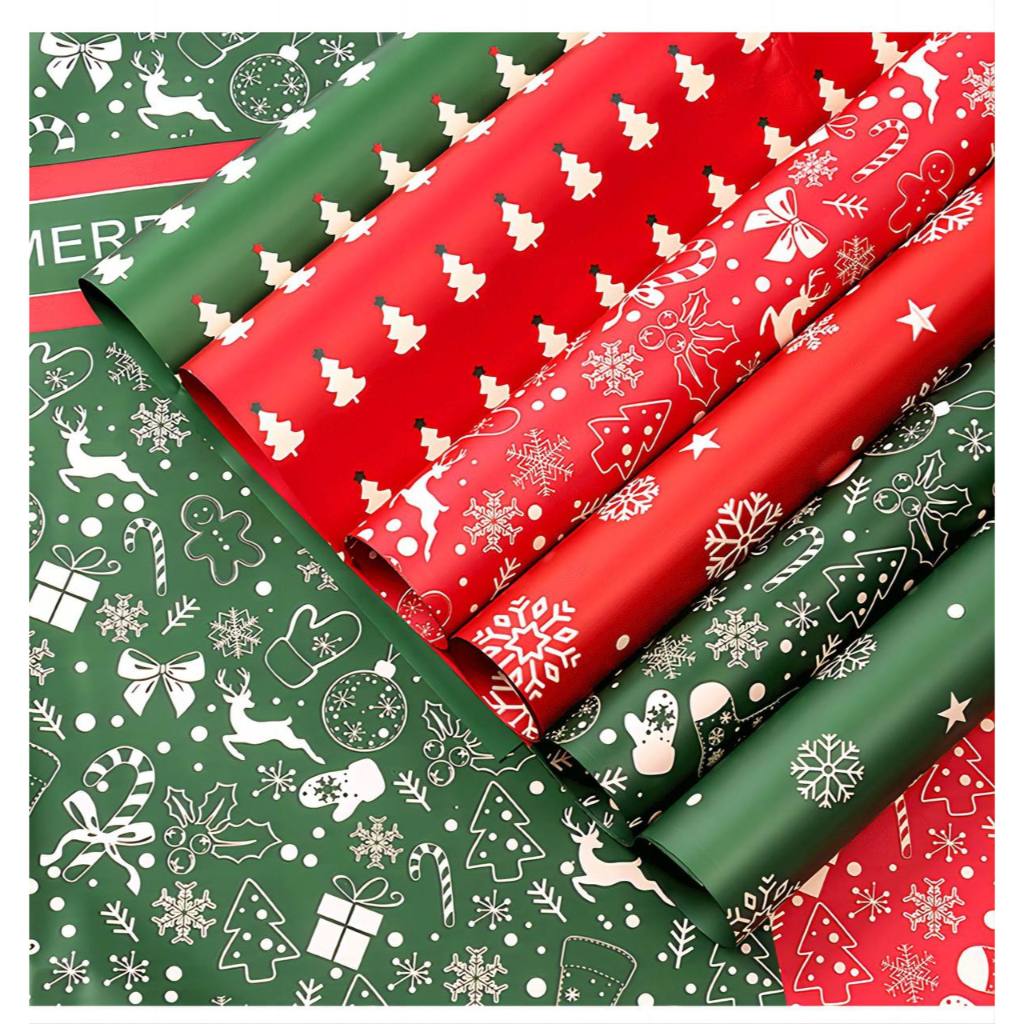

ANEKA FLORIST - KERTAS WRAPPING PAPER MOTIF MERRY CHRISTMAST CELLOPHONE KERTAS BUKET CHRISTMAS PAPER - 5 LEMBAR - AF501