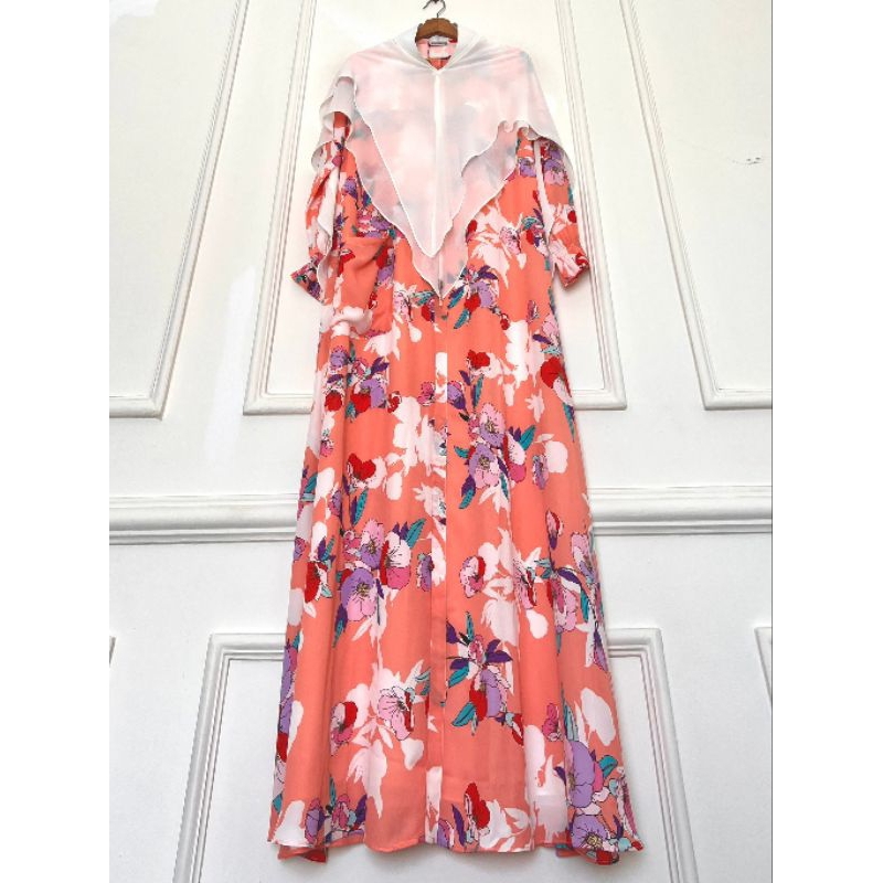 Hijab Kayunie Gamis Syari Ceruti Crepe Motif Bunga Flower Series