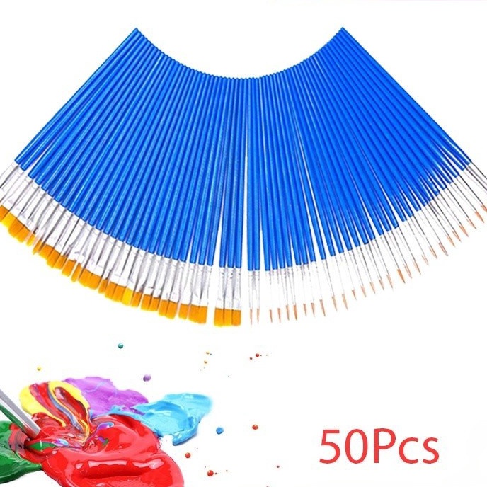 

HJ6 5Pcs Minyak Set Paintbrush Ujung Pointed Dan Flat Nilon Artist Paint Brush