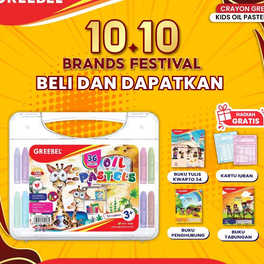 

KI3 GREEBEL Crayon Krayon KIDS OIL PASTEL 36 Warna KOP 36C Crayon Greebel Krayon 36 Warna Non toxic