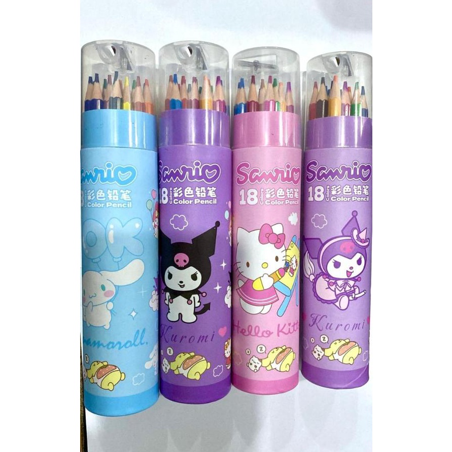 

KF7 LH Pensil warna tabung isi 18 kuromi cinnamoroll hello kitty