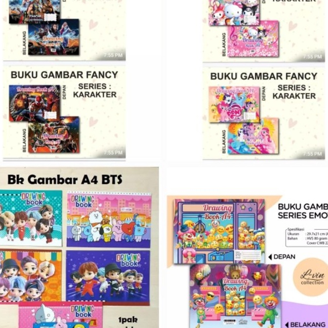 

KP8 1 PAK ISI 1 PCS Buku gambar A4 1 Pack Buku Gambar BT S A4 Karakter BOY gIRLemoticon
