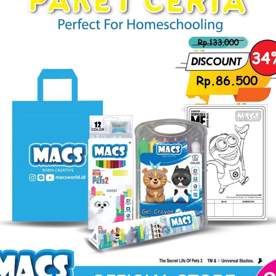

KP8 Macs Ceria Mewarnai Anak Pensil Warna Gel Crayon Pensil 2B Set