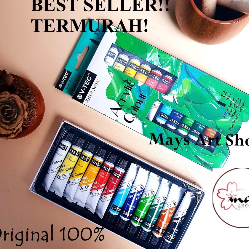 

Mega Cat Lukis Akrilik Set Isi 12 Warna VTec Acrylic Paint Color V tec Series 12 x 6 ml Colour Cat Acrilic Kanvas Vtec 6ml 12x6 Anak Profesional