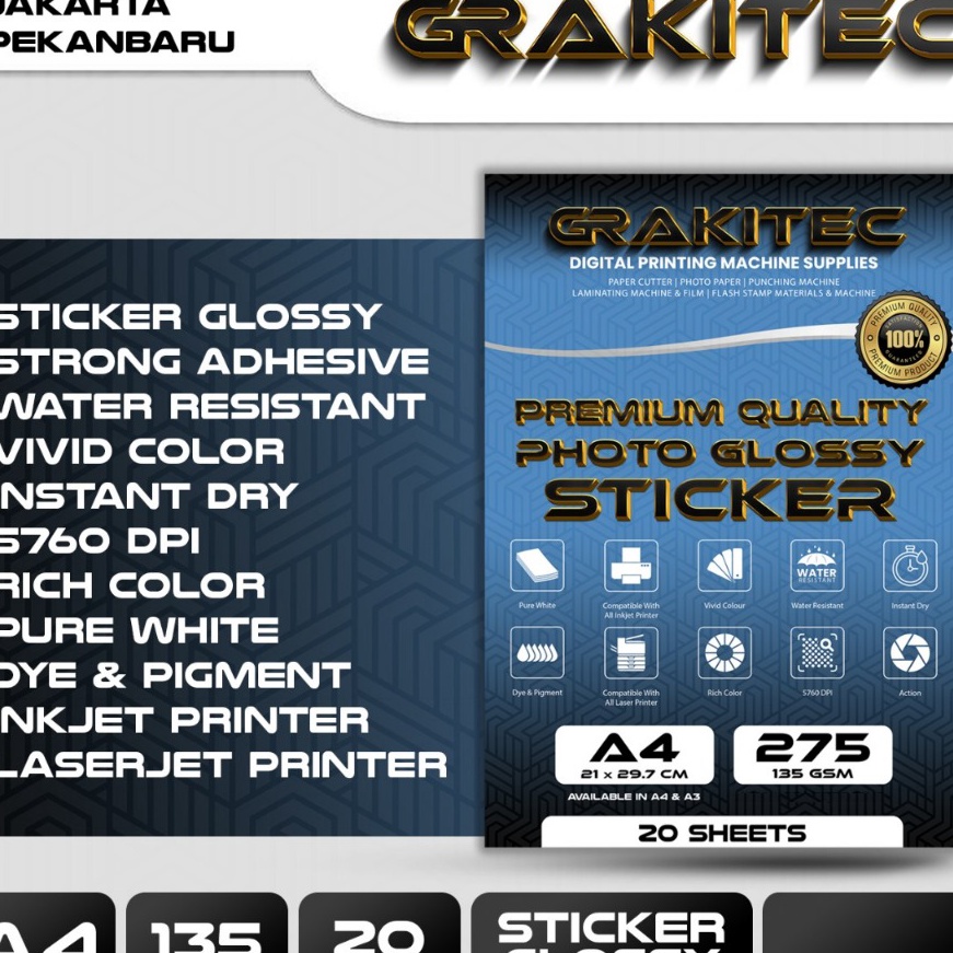 

KP8 Kes Stiker Foto Glossy A4 135 Gsm 2 Lembar Glossy Photo Sticker Paper Support Printer EpsonCanonBrother Ori Dye