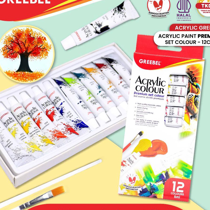 

Terbaru GREEBEL Cat Lukis Akrilik Cat Acrylic Colour Kanvas 6 ML CAT AKRILIK 12 WARNA X 6 ML Acrylic Paint Color Cat Lukis Canvas Cat Melukis