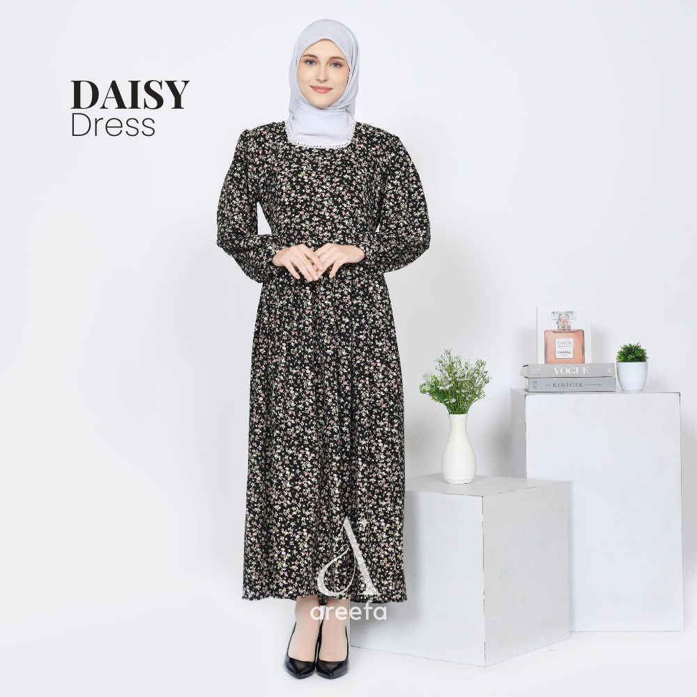 Areefa - Dress Wanita Remaja Hijab Pantai Korean Style Muslim Kekinian Aesthetic Motif Floral Bunga