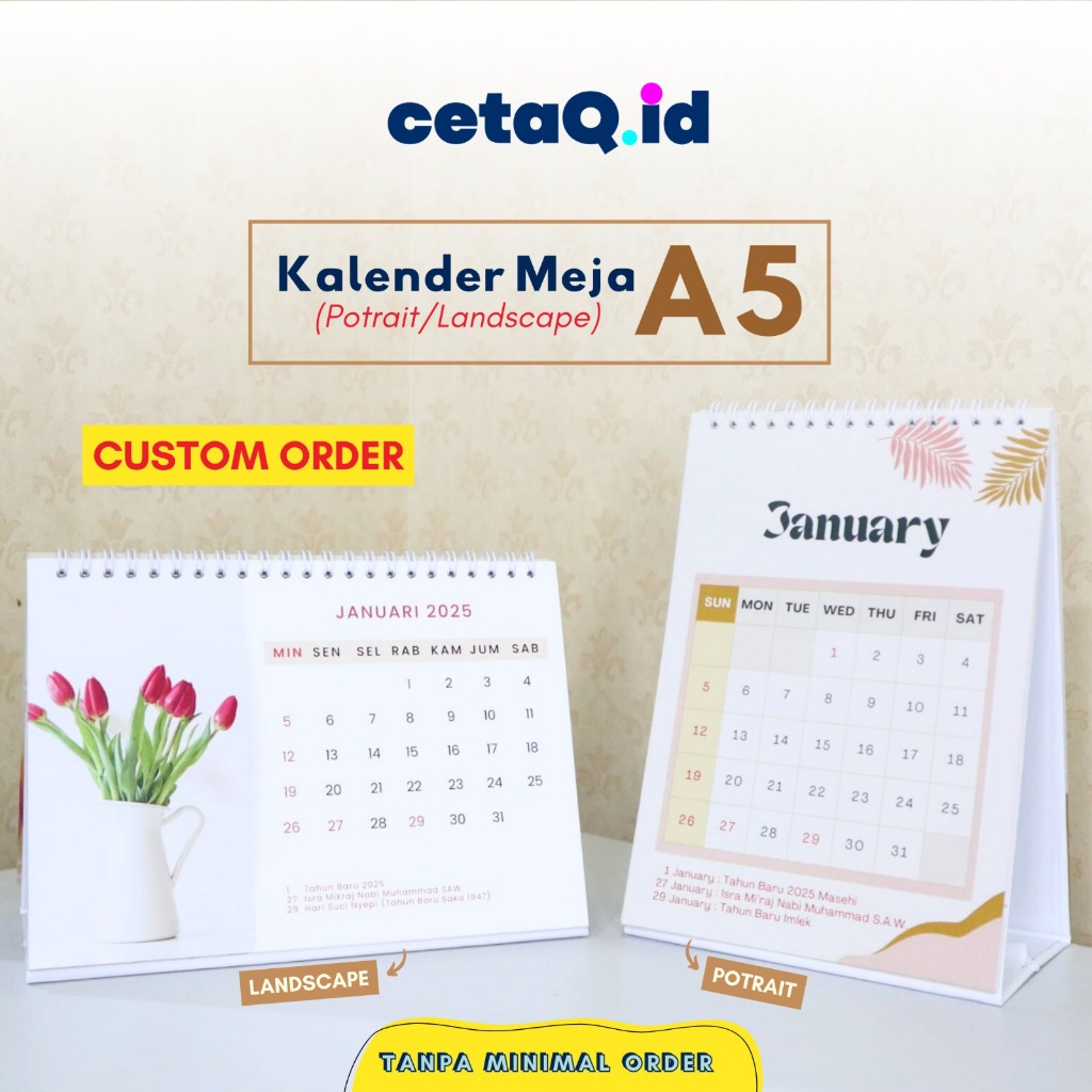 

Cetak Kalender Meja Custom A5 | Print Kalender Duduk Lapis Art Paper