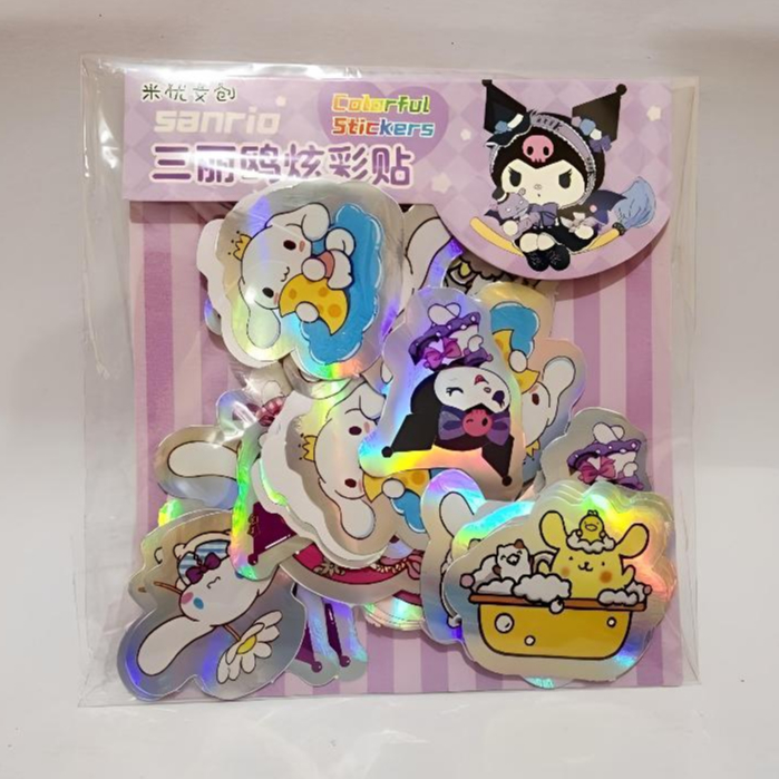 

1 PACK 30 PCS Stiker Bling Bling Sanrio Karakter Lucu Sticker Hologram Mainan Anak Stiker Hp Sticker Botol