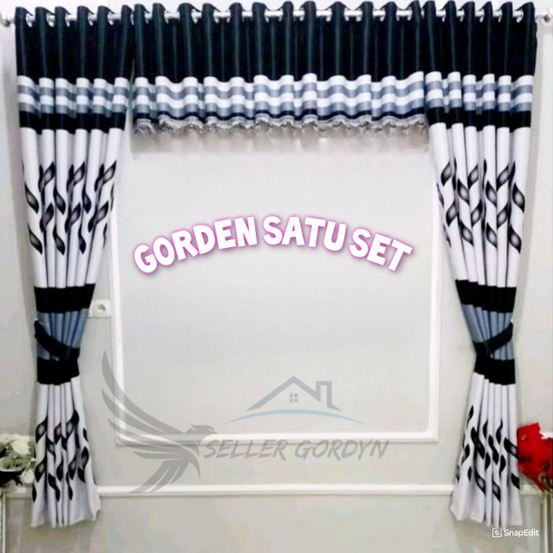 Gorden Pintu Hordeng Satu Set Plus Poni 12 Gelombang Bahan Blackout Import