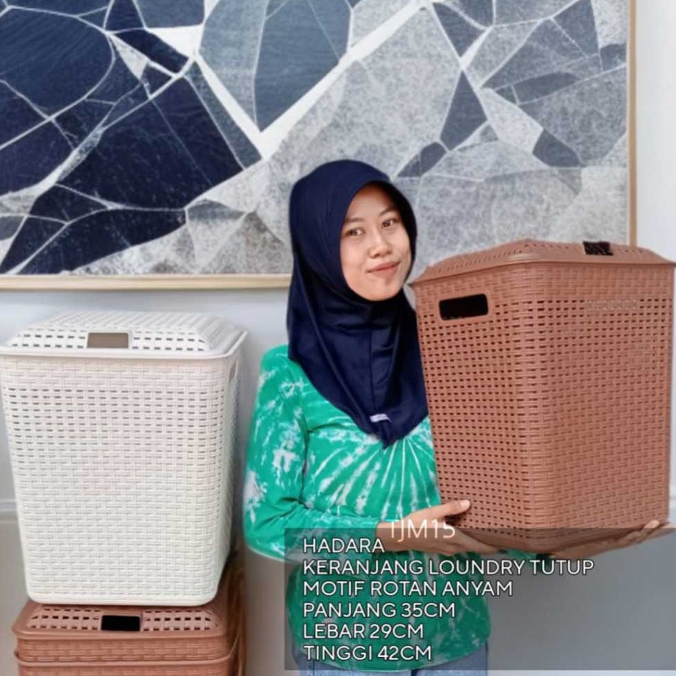 Paling Disukai HDRPlast Keranjang Loundry Tutup Motif Rotan Anyam Keranjang Pakaian Serbaguna