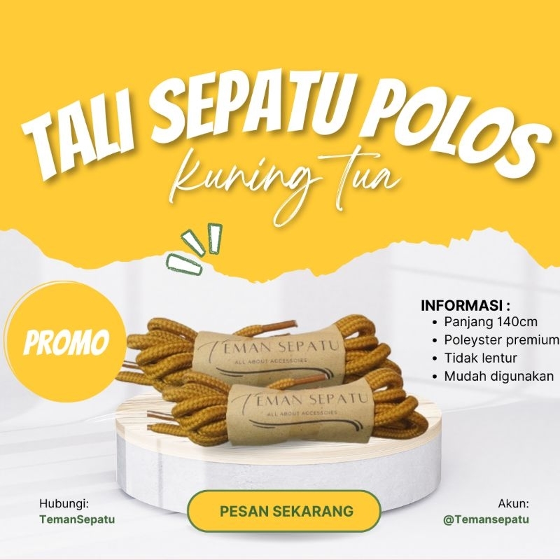 ￼Tali Sepatu Bulat 8 Lubang by Teman Sepatu - Bahan Polyester - Warna KuningTua- Tali Sepatu Docmart