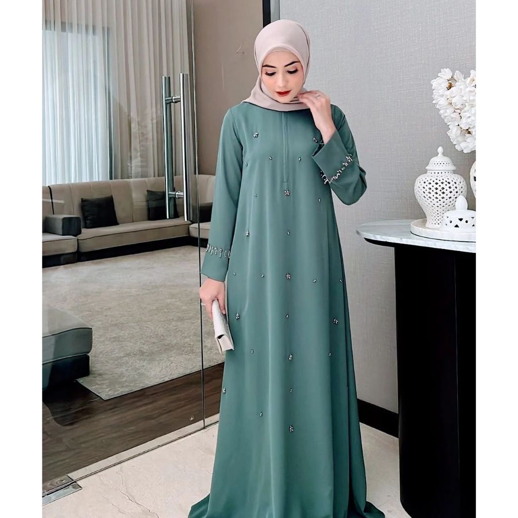 Busana Muslim Wanita Lebaran Model Mewah Terbaru 2024 Miskha Dress Bahan Cerutybabydoll Baju Muslim 