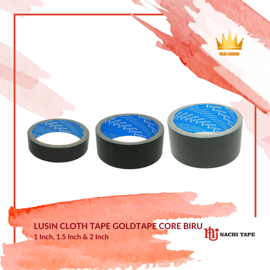 

Cloth Tape Lakban Kain Goldtape Core Biru 1 inch 24mm, 1,5 inch 36mm, 2 inch 48mm - Hitam - Lusin