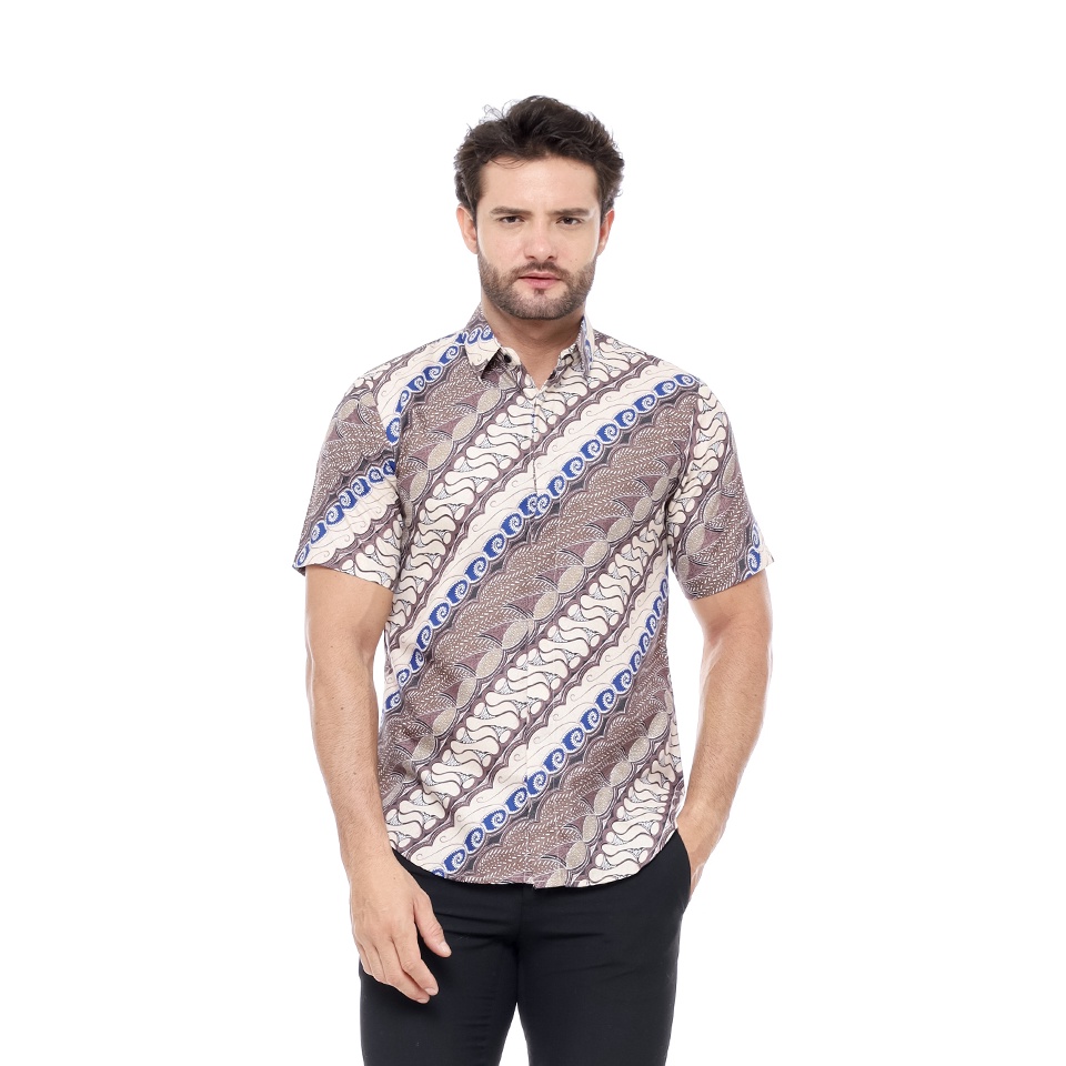 Langsung Atc Parayu  Kemeja Batik Pria Ongbak Uril ern Slimfit Lengan Pendek