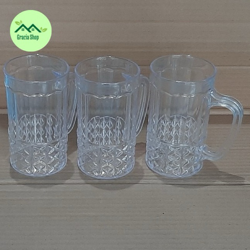 Gelas Bir Plastik / Gelas Minum Besar / Gelas Gagang Bening Serbaguna