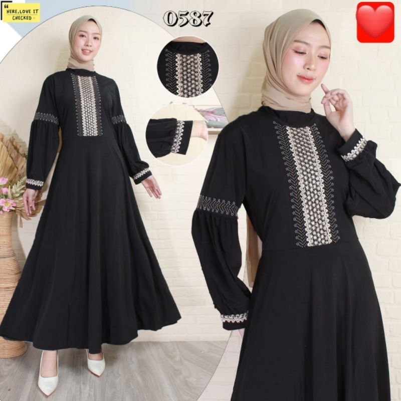 Baju Gamis Jersey Payet Ori Import India Long Dress 587 / Arab / Kaftan / Turki / Muslim / Wanita