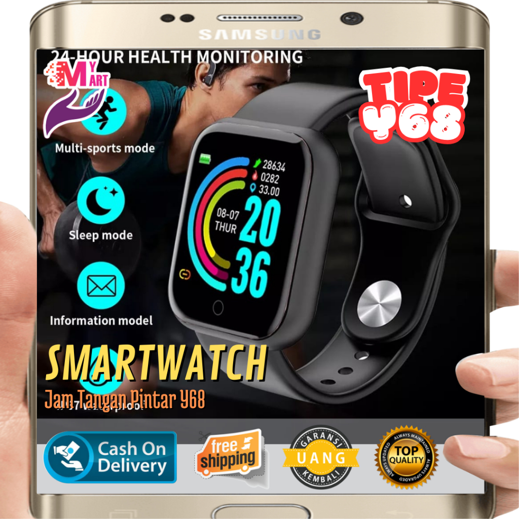 [BBOSS] Jam Tangan Pintar Y68 - Smart Watch D20 - Jam Tangan Couple Anti Air IP68