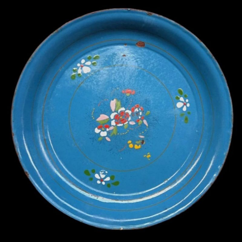 Antik Vintage Nampan Talam Enamel Eropa Lukis Timbul Tua Diameter 40cm Lama Kuno Layak Koleksi