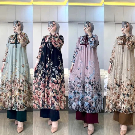 SETELAN MIDI CERUTY HELMA MIX PANTS / ONESET SETELAN TUNIK CERUTY PREMIUM MOTIF BUNGA