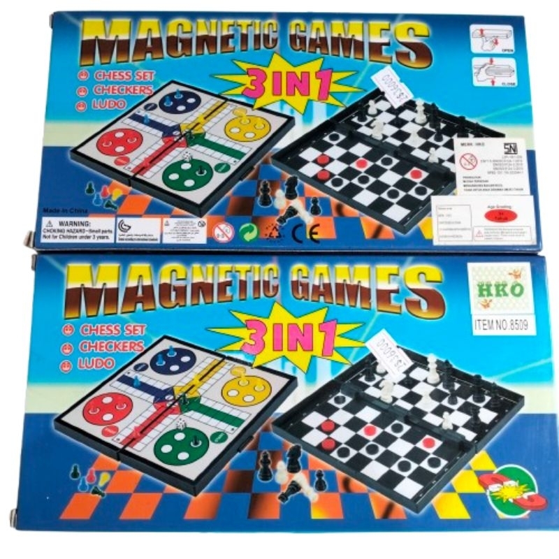 Mainan Family Board Game 3 In 1 Magnetic Game Chess Ludo Checkers
