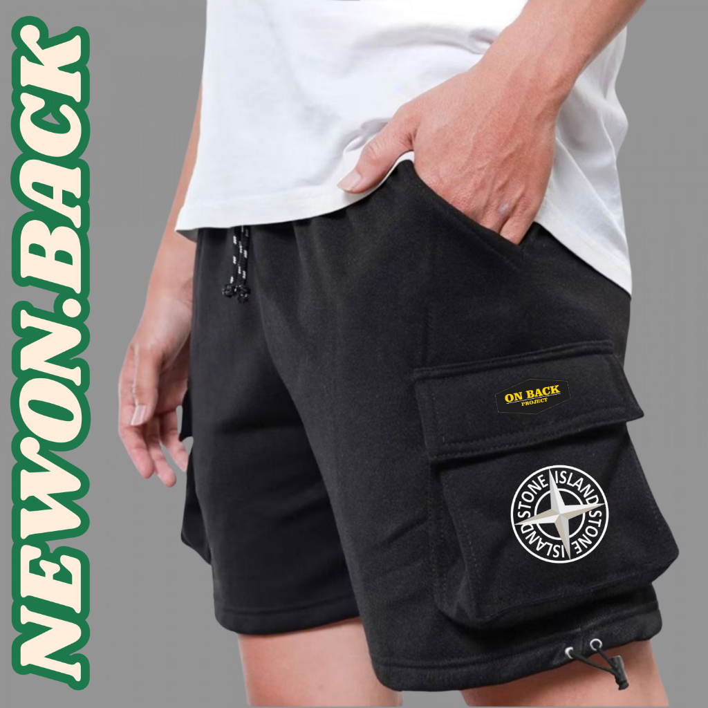 ( COD ) New Celana Cargo Pendek Pria Santai Stone Island Bahan Katun Fleece Adem Dan Lembut Terlaris