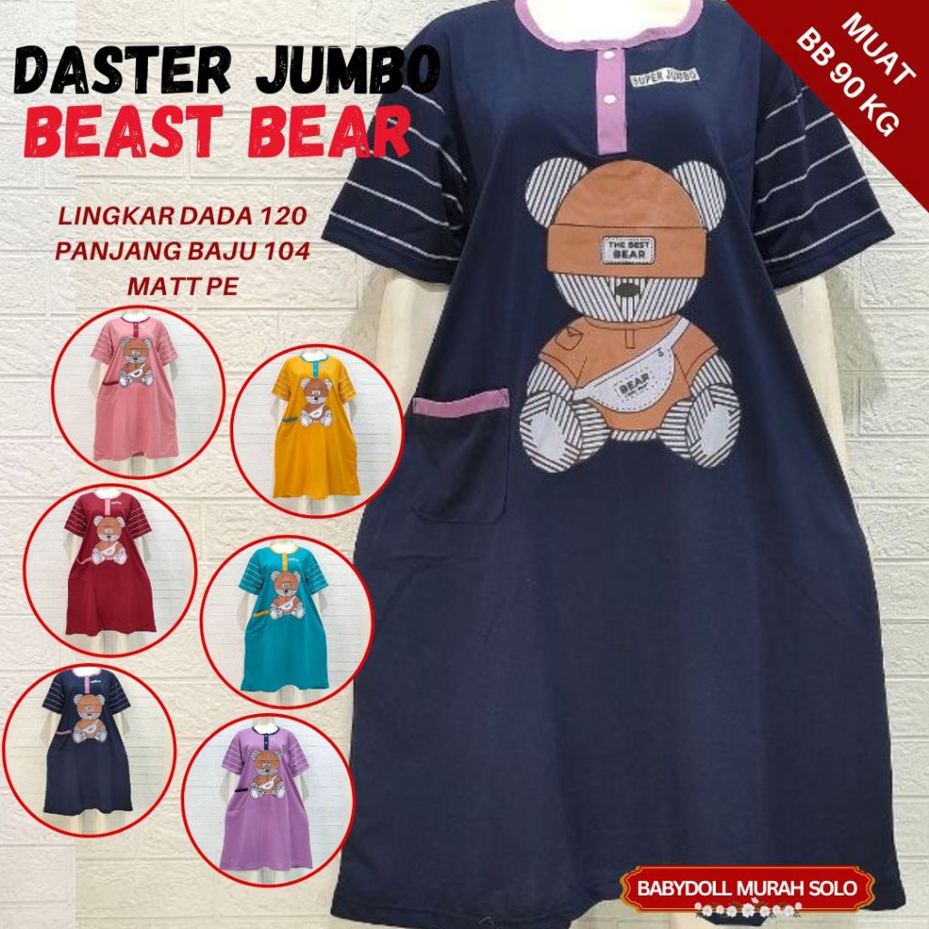 (Dst 120 Bear )Daster Kaos Super Jumbo Arimby Bear Halus Adem | Athaya.konveksi | Babydoll Murah Sol