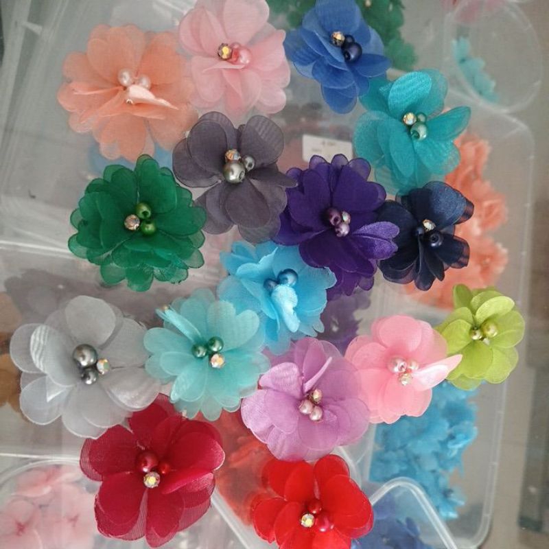 bunga organza 3d /manik / 1 pcs /bunga hiasan baju /bunga slendang