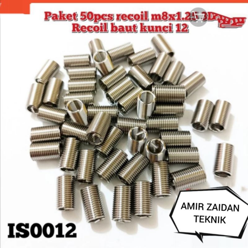 paket 50pcs helicoil recoil m8x1.25 3D recoil baut 12 bukan baut 11