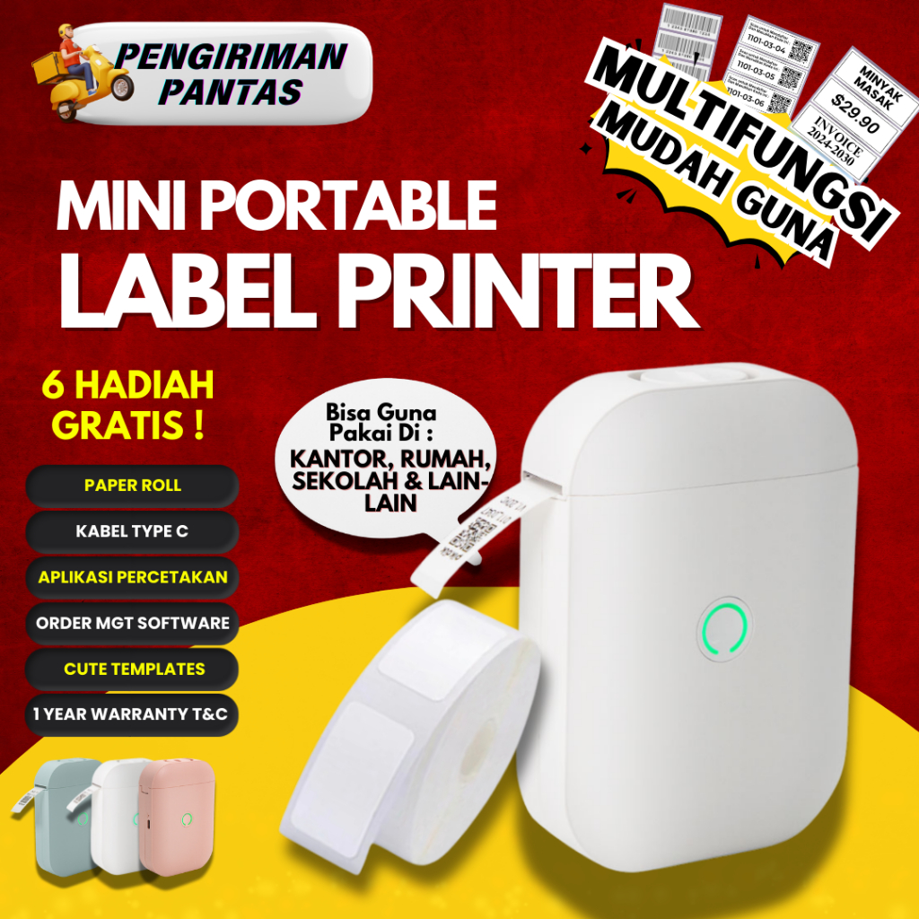 Printer Mini/Printer Saku/Printer Termal/Printer Portabel/Printer Label Mini/Printer Kecil