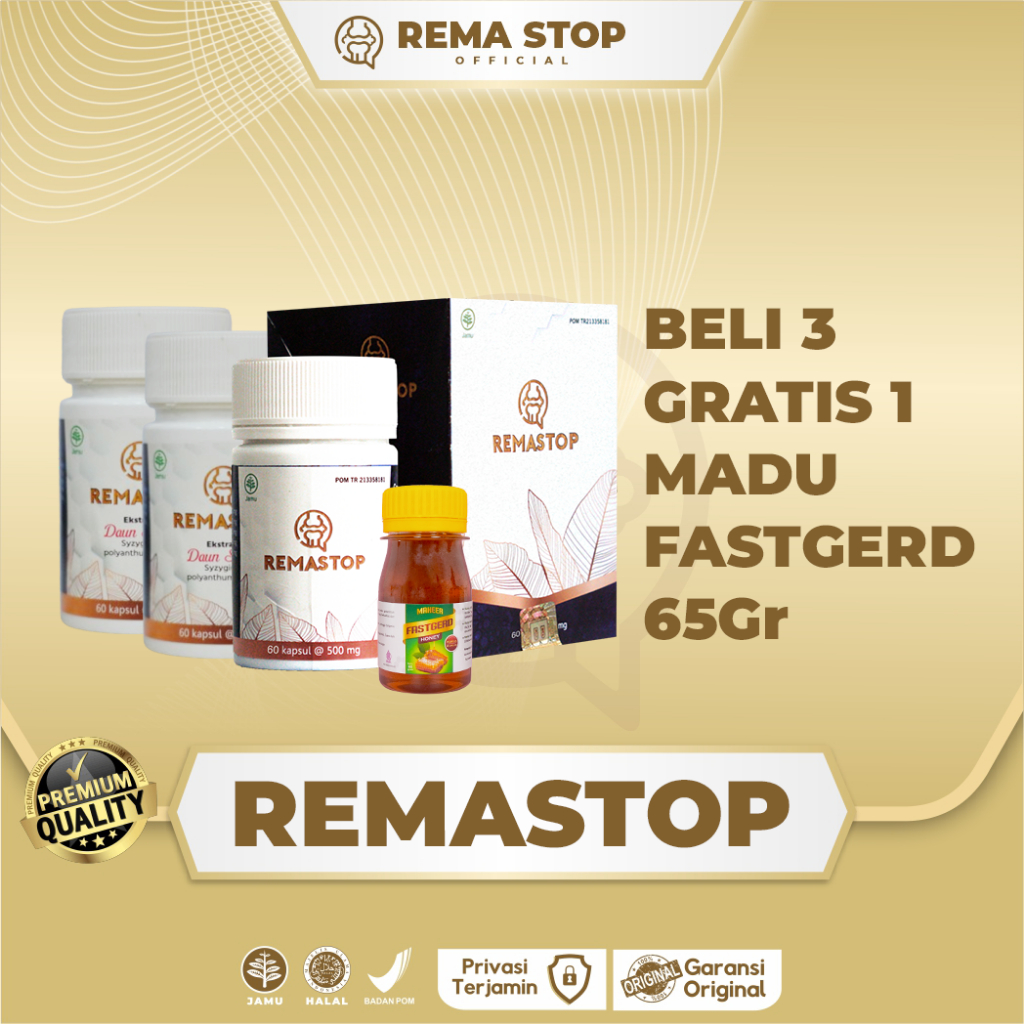 Remastop Obat Nyeri Sendi Asam Urat Rematik Saraf 3 Box - Bonus Madu Fastgerd 65gr